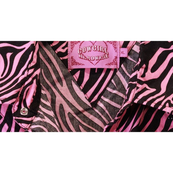 Cowgirl Hardware Women XL Shirt Snap Western Pink Black Rodeo‎ Zebra Bling Cross - Picture 9 of 9
